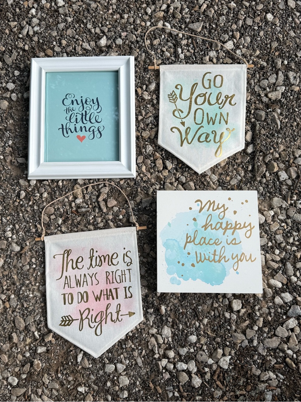 Inspirational Wall Art Set - Gold Lettering on Aqua & White